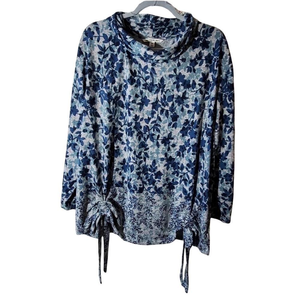 Zac & Rachel Woman‎ Blue Floral Cowl Neck Tie Side Tunic Top Plus Size 2X New